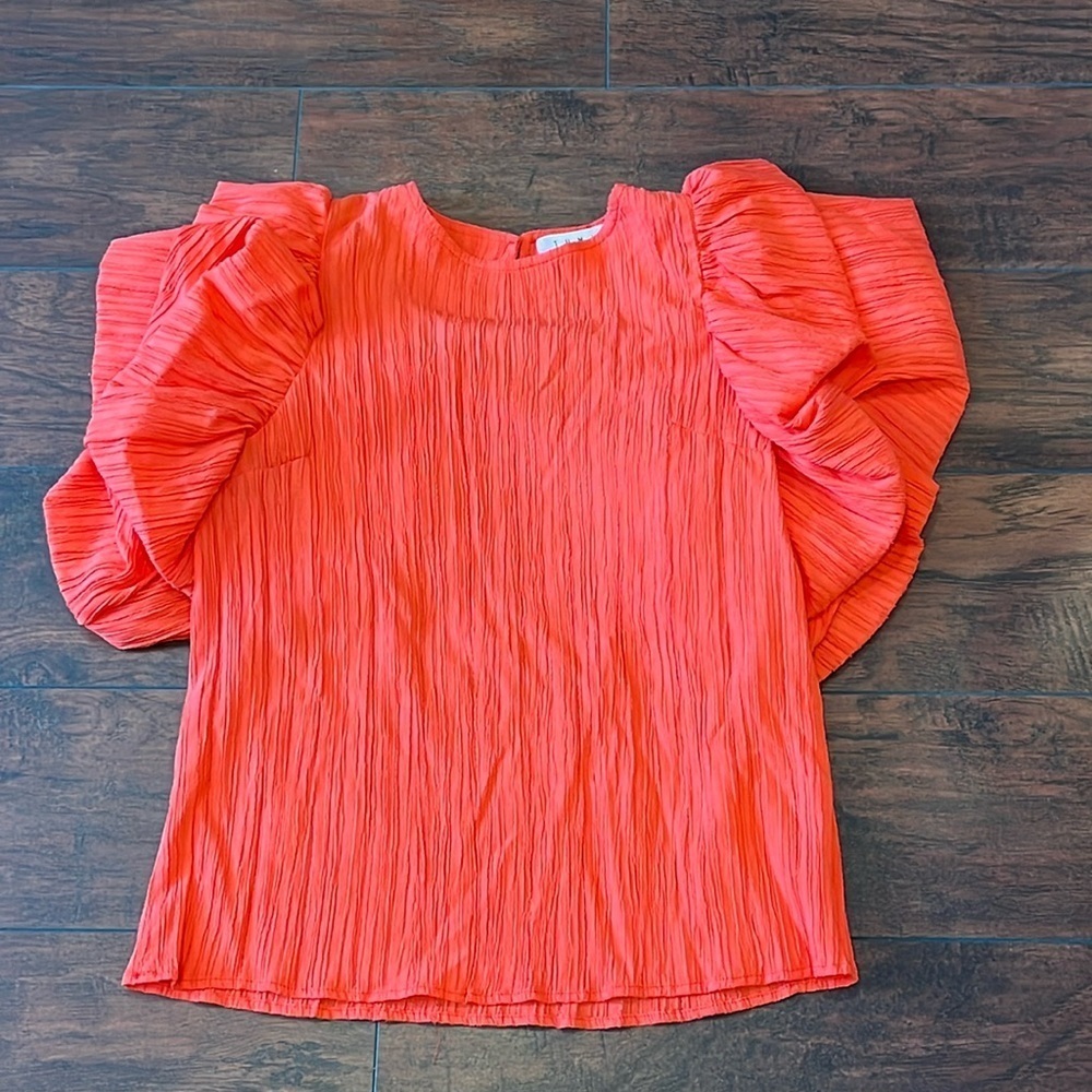THML small ruffle sleeve top coral new